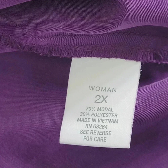 Roz & Ali Women's 2X Purple Button-Up Blouse With Tab Sleeve 28CT - Picture 6 of 8